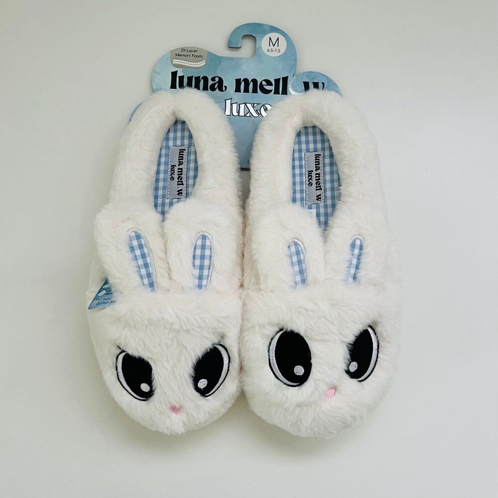 LUNA MELLOW Luxe Plush Bunny 2x Layer Memory Foam Slippers - M (US 6.5 - 7.5)